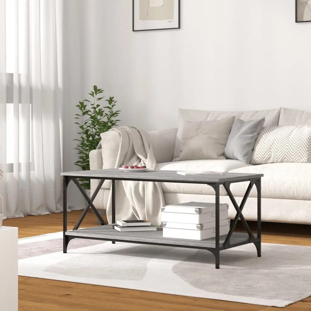 Coffee Table Grey Engineered Wood 100 x 50 x 45 cm Iron Frame