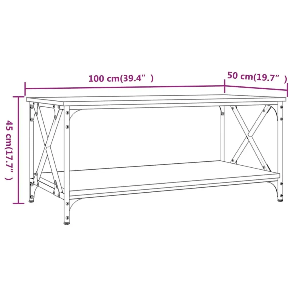 Coffee Table Grey Engineered Wood 100 x 50 x 45 cm Iron Frame