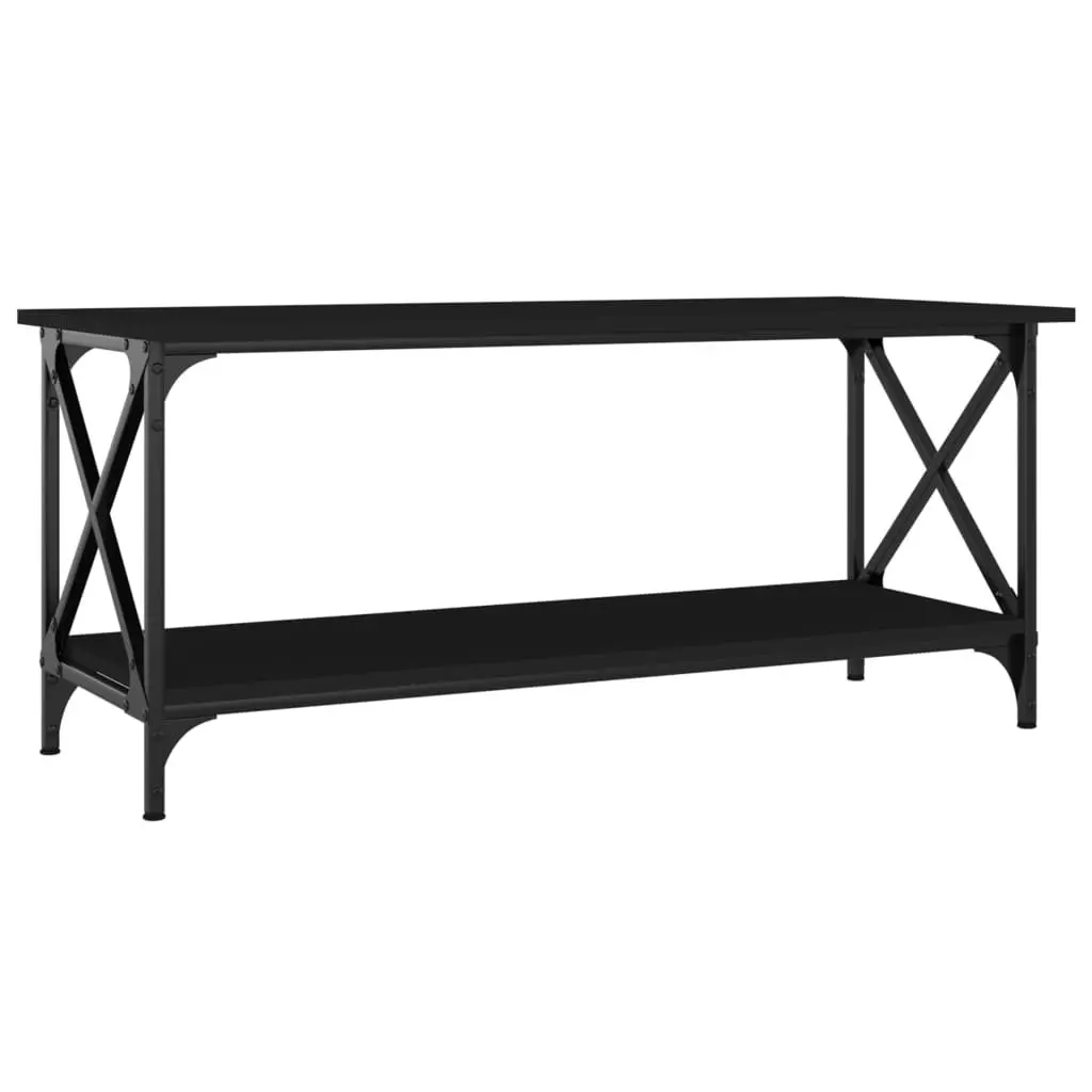 Coffee Table Black Engineered Wood Iron Frame 100cm Living Room Accent Furniture