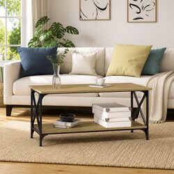 Brown Engineered Wood Coffee Table with Open Shelf