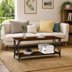 Brown Engineered Wood Coffee Table with Iron Frame