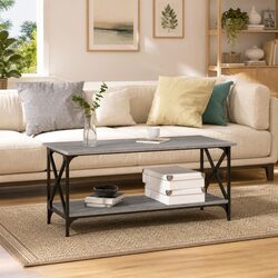 Stylish Grey Coffee Table with Open Shelf for Living Room