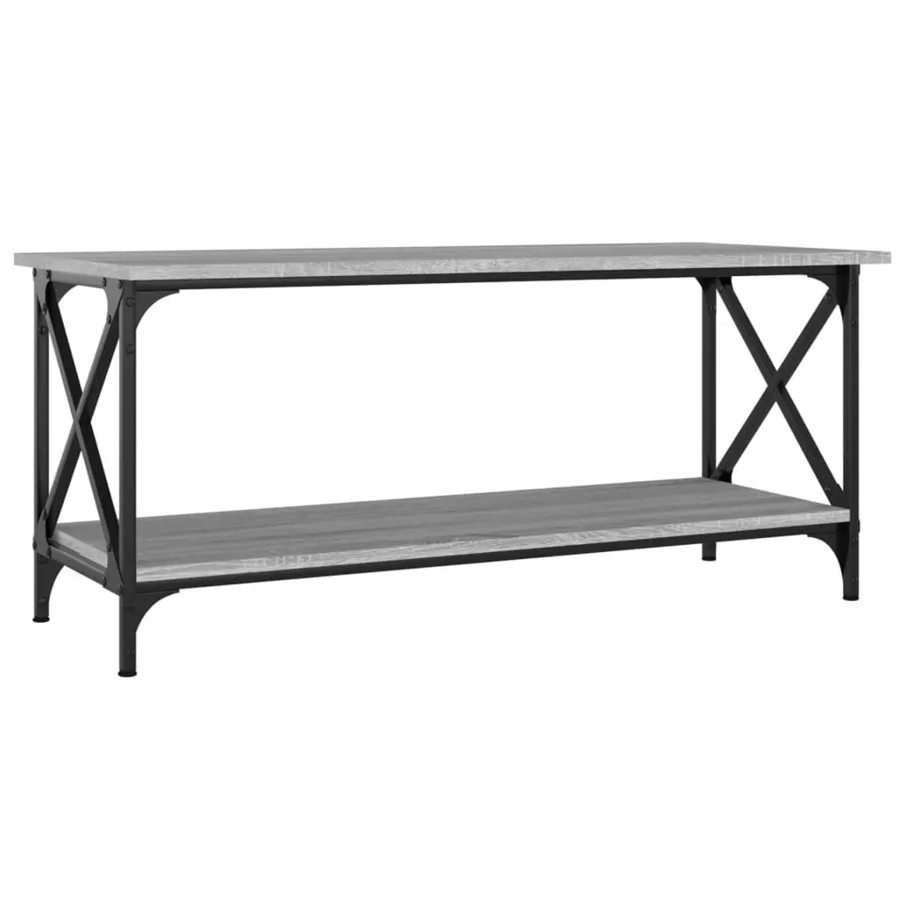 Coffee Table Grey Engineered Wood Open Shelf Storage 100 x 45 x 45 cm Iron Frame