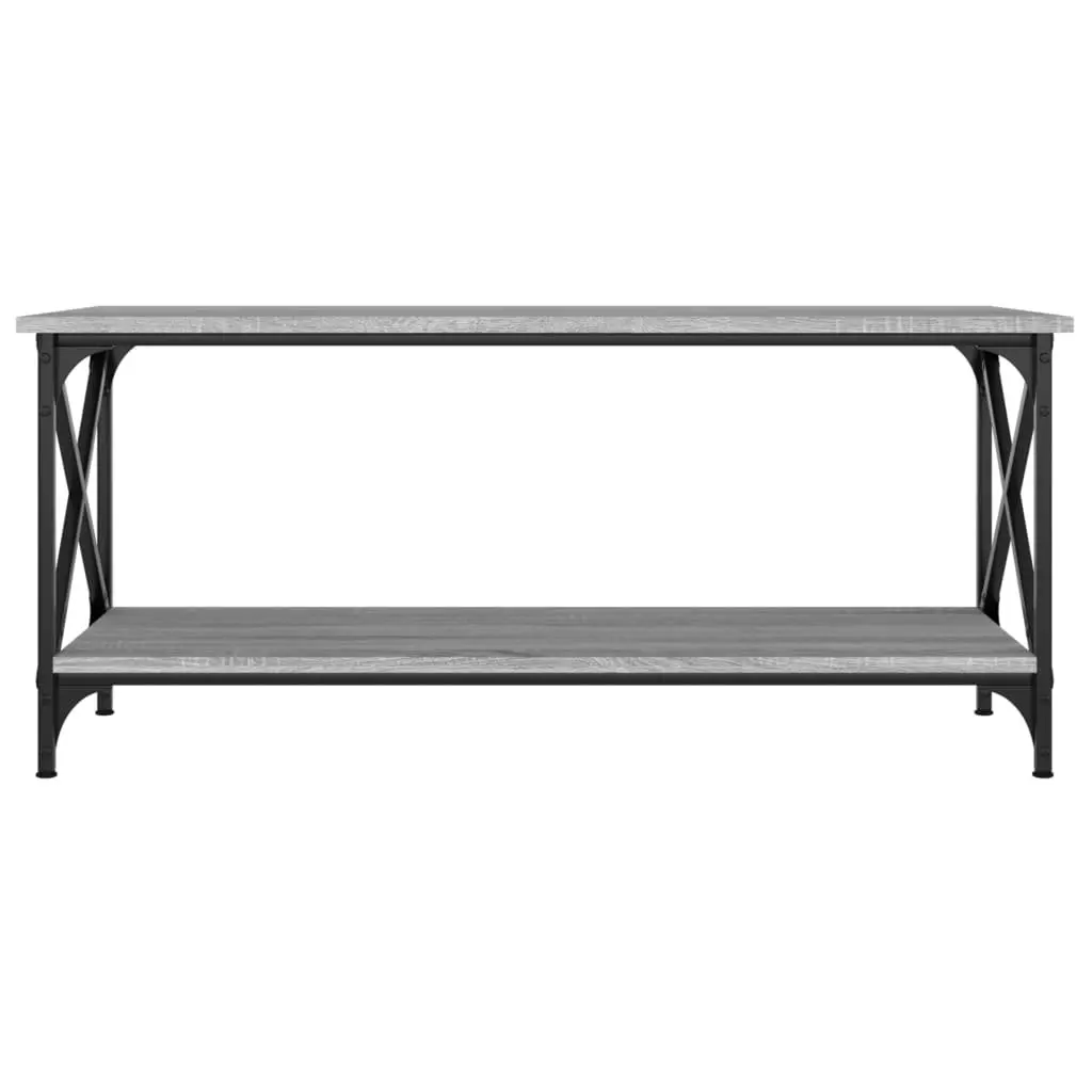 Coffee Table Grey Engineered Wood Open Shelf Storage 100 x 45 x 45 cm Iron Frame