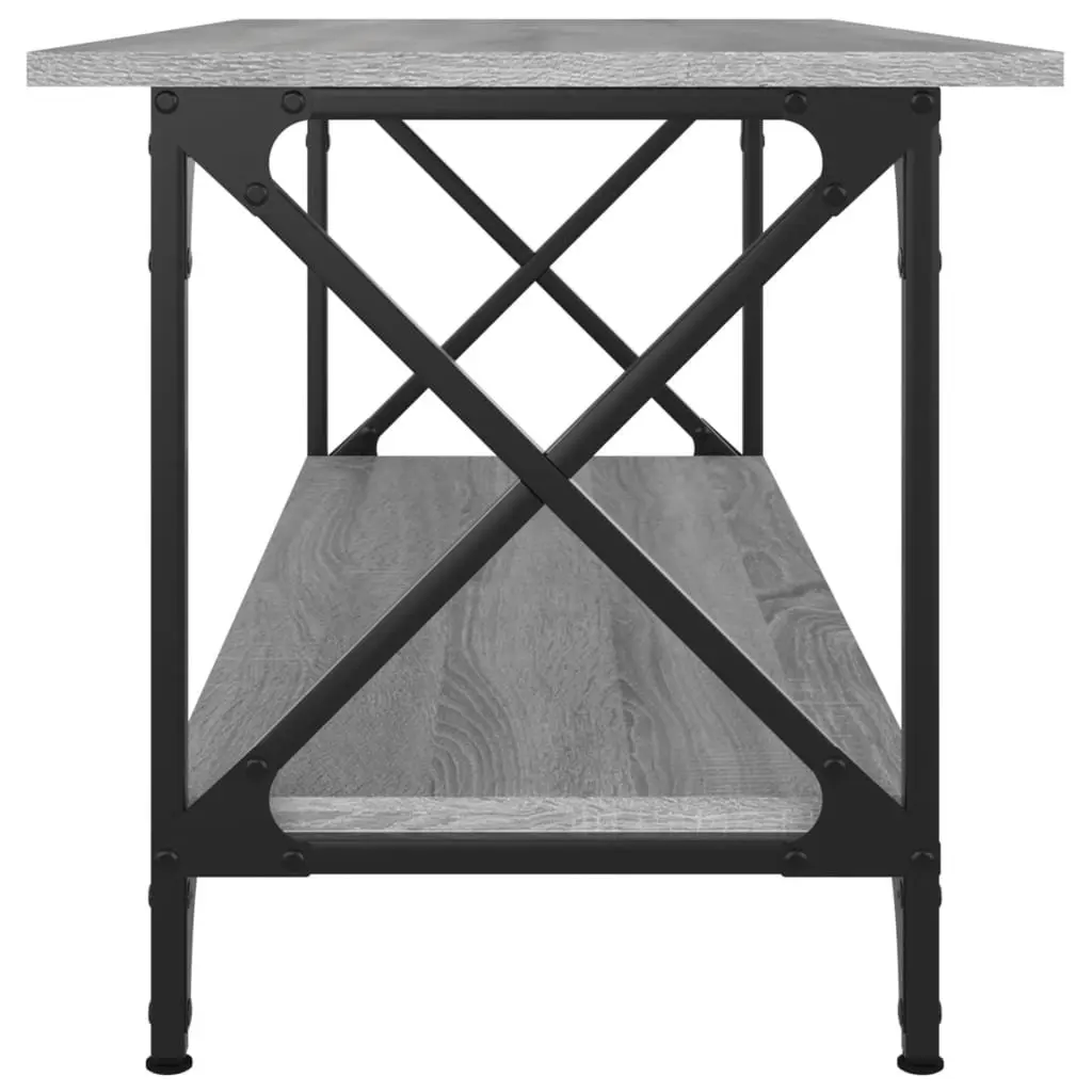 Coffee Table Grey Engineered Wood Open Shelf Storage 100 x 45 x 45 cm Iron Frame