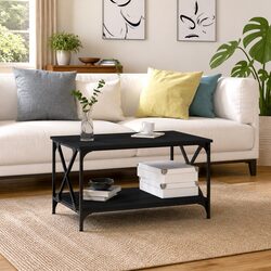 Black Coffee Table with Open Shelf Storage 80x50x45 cm