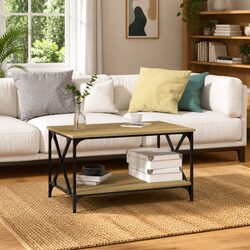 Elegant Brown Engineered Wood Coffee Table with Open Shelf
