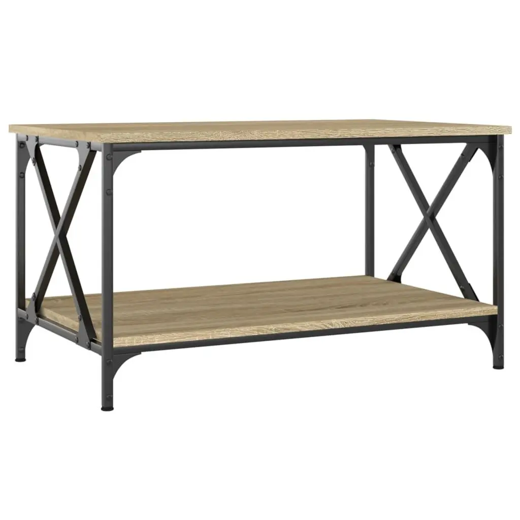 Coffee Table Brown Engineered Wood Open Shelf Iron Frame 80L x 50W x 45H cm