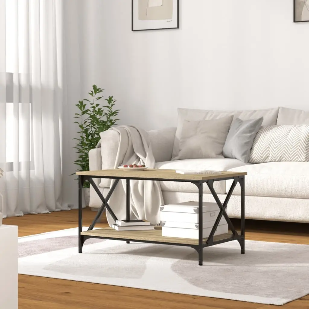 Coffee Table Brown Engineered Wood Open Shelf Iron Frame 80L x 50W x 45H cm