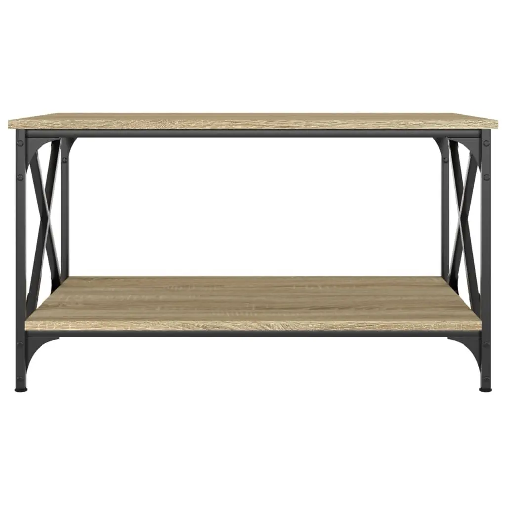 Coffee Table Brown Engineered Wood Open Shelf Iron Frame 80L x 50W x 45H cm
