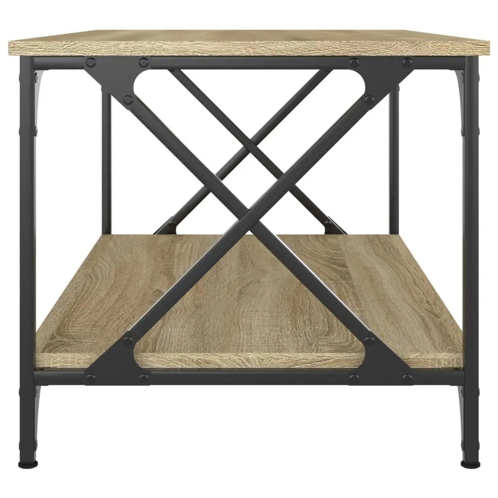 Coffee Table Brown Engineered Wood Open Shelf Iron Frame 80L x 50W x 45H cm