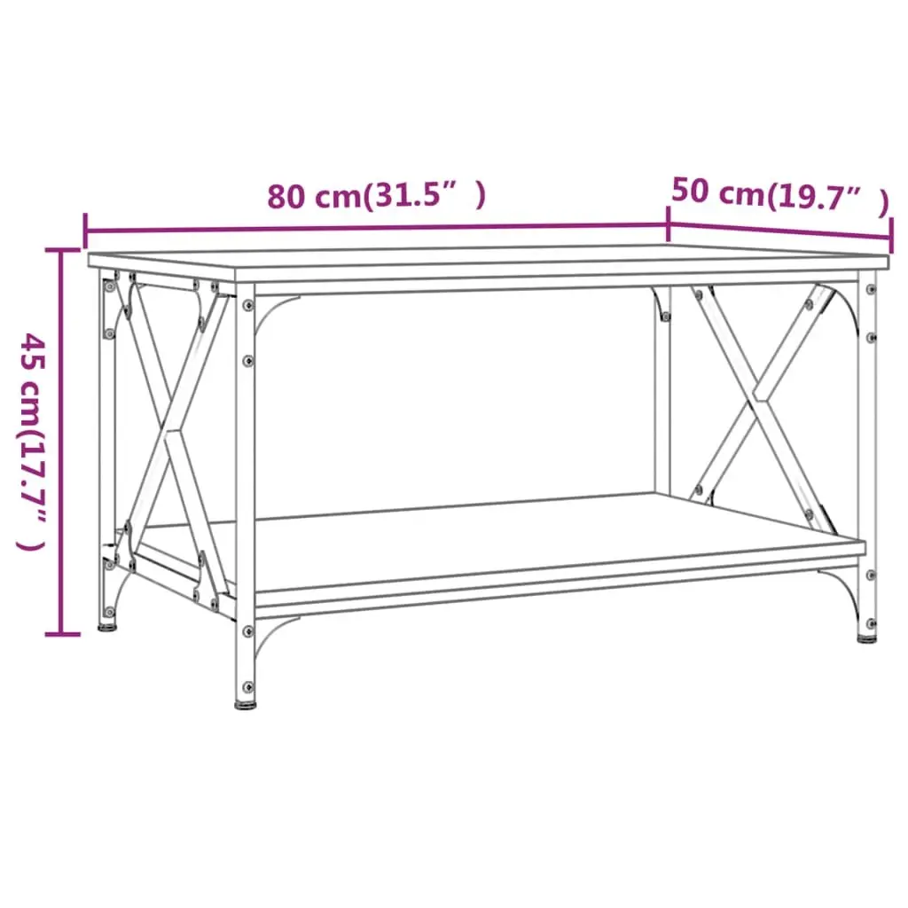 Coffee Table Brown Engineered Wood Open Shelf Iron Frame 80L x 50W x 45H cm
