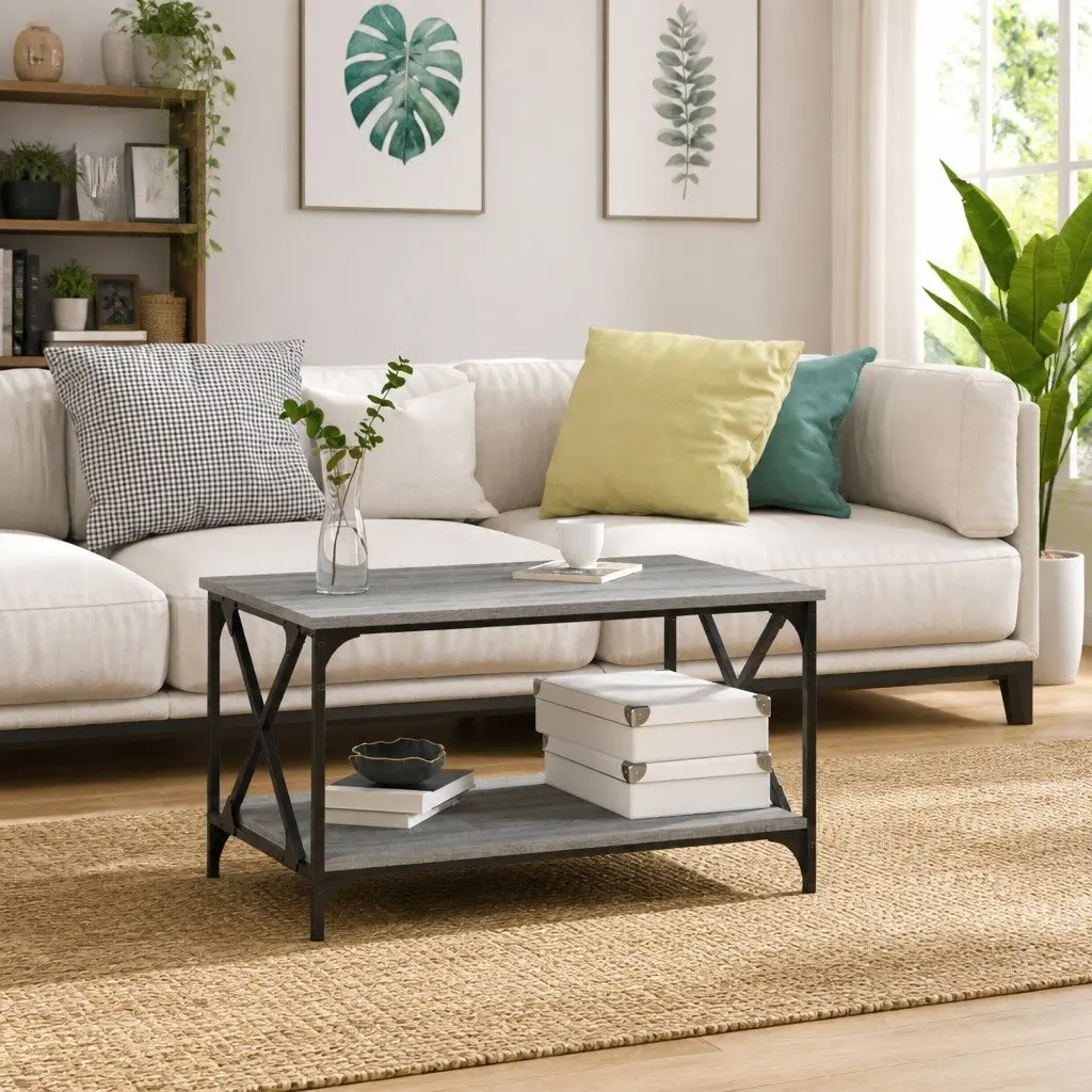 Coffee Table Grey Sonoma 80x50x45 cm Engineered Wood Iron Frame