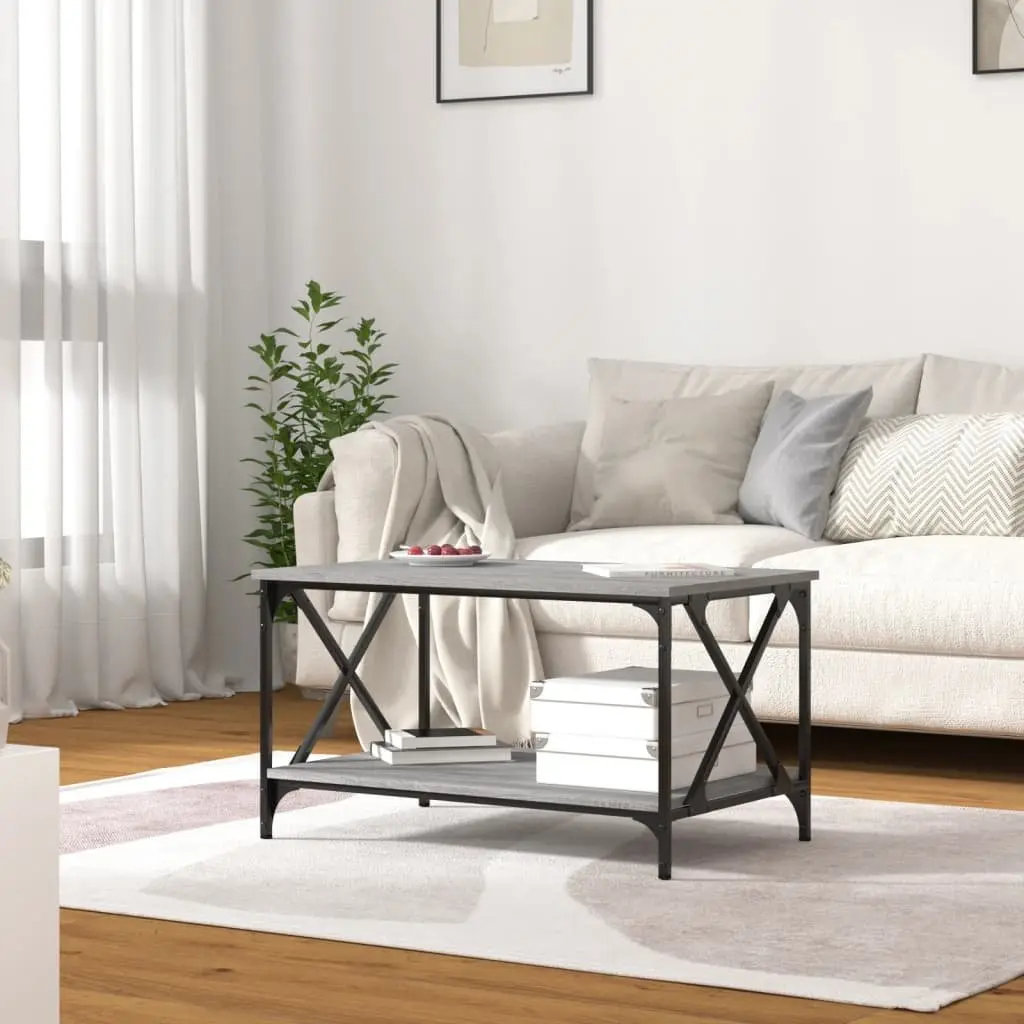 Coffee Table Grey Sonoma 80x50x45 cm Engineered Wood Iron Frame
