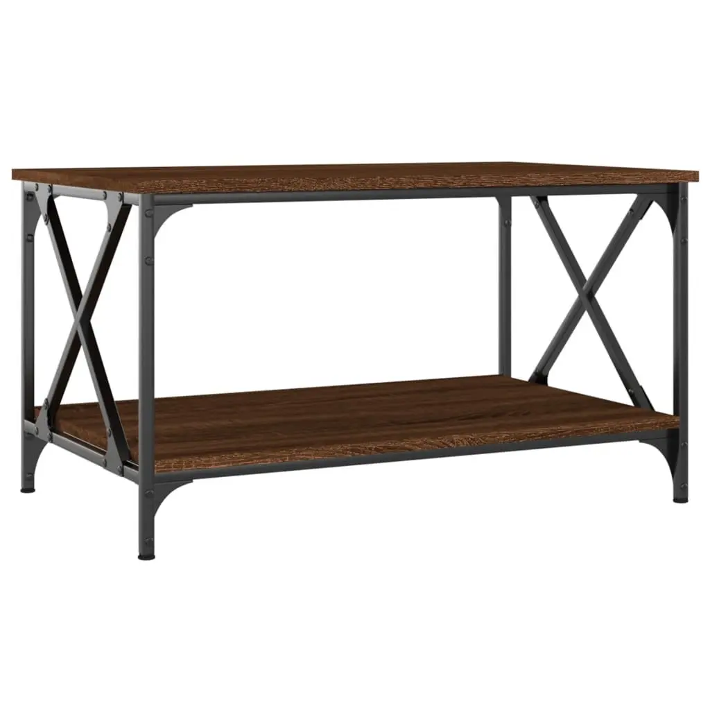 Coffee Table Brown Oak 80x50x45 cm Engineered Wood Iron Frame