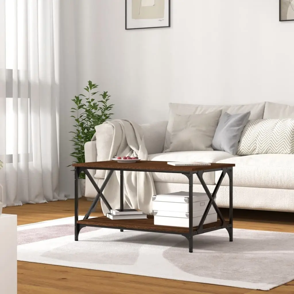 Coffee Table Brown Oak 80x50x45 cm Engineered Wood Iron Frame