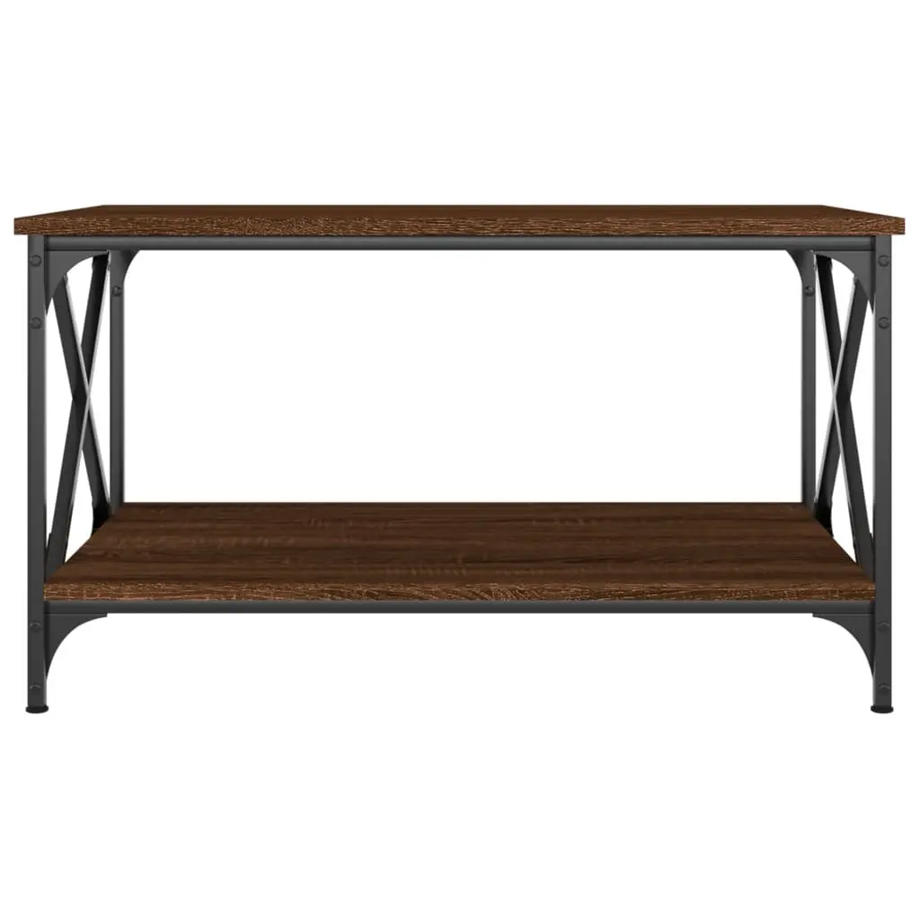 Coffee Table Brown Oak 80x50x45 cm Engineered Wood Iron Frame