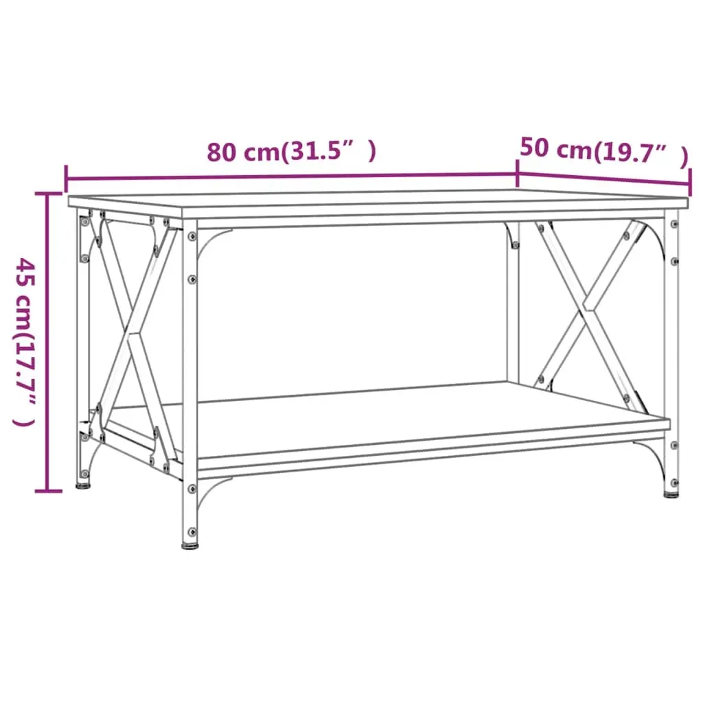 Coffee Table Brown Oak 80x50x45 cm Engineered Wood Iron Frame