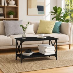 Elegant Black Coffee Table with Open Shelf