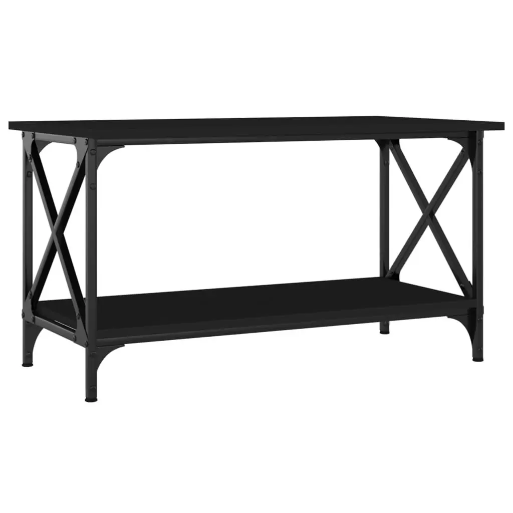 Coffee Table Black Iron Frame Engineered Wood Open Shelf 80x45x45cm