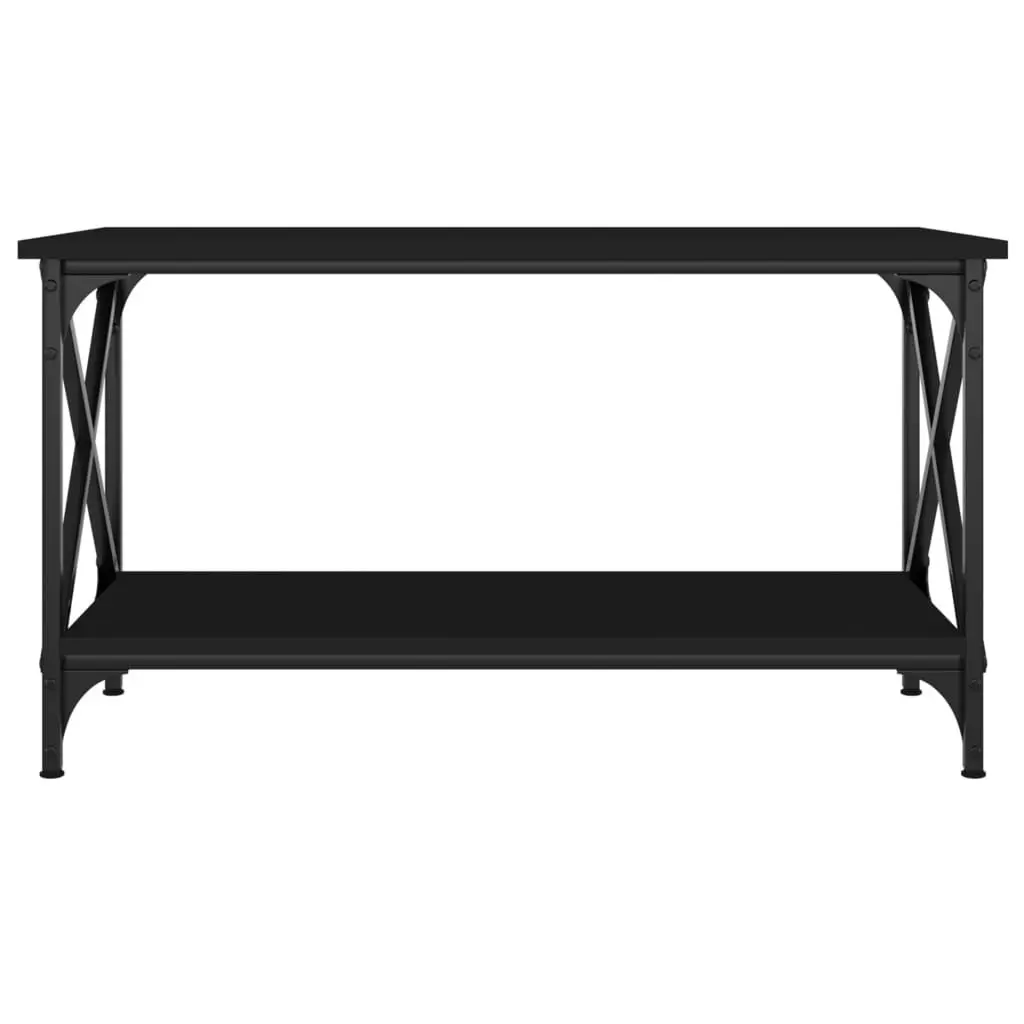 Coffee Table Black Iron Frame Engineered Wood Open Shelf 80x45x45cm