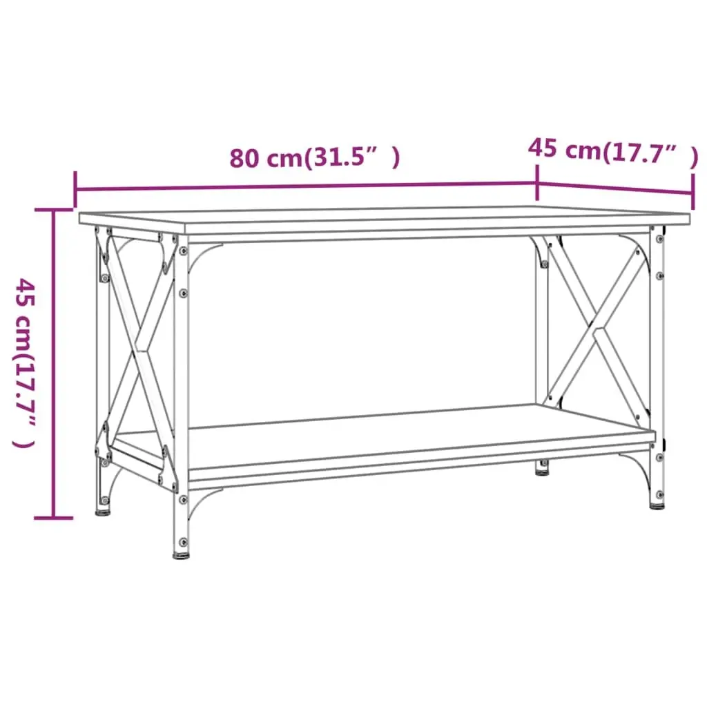 Coffee Table Black Iron Frame Engineered Wood Open Shelf 80x45x45cm