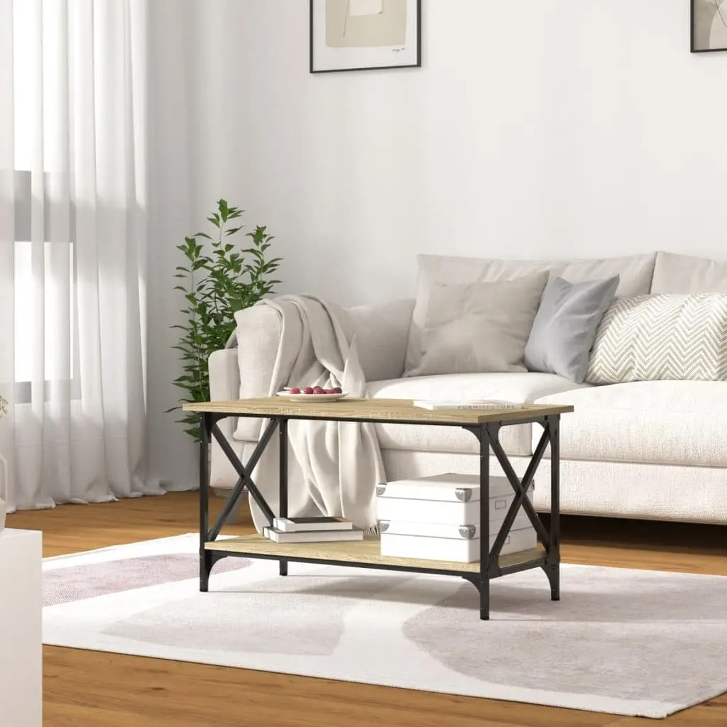 Coffee Table Brown Engineered Wood Open Shelf Living Room Storage