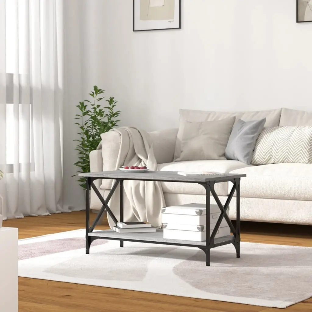 Coffee Table Grey Sonoma Open Shelf 80W x 45D x 45H cm Engineered Wood Iron Frame