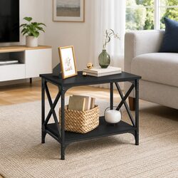 Black Side Table with Open Shelf for Living Room