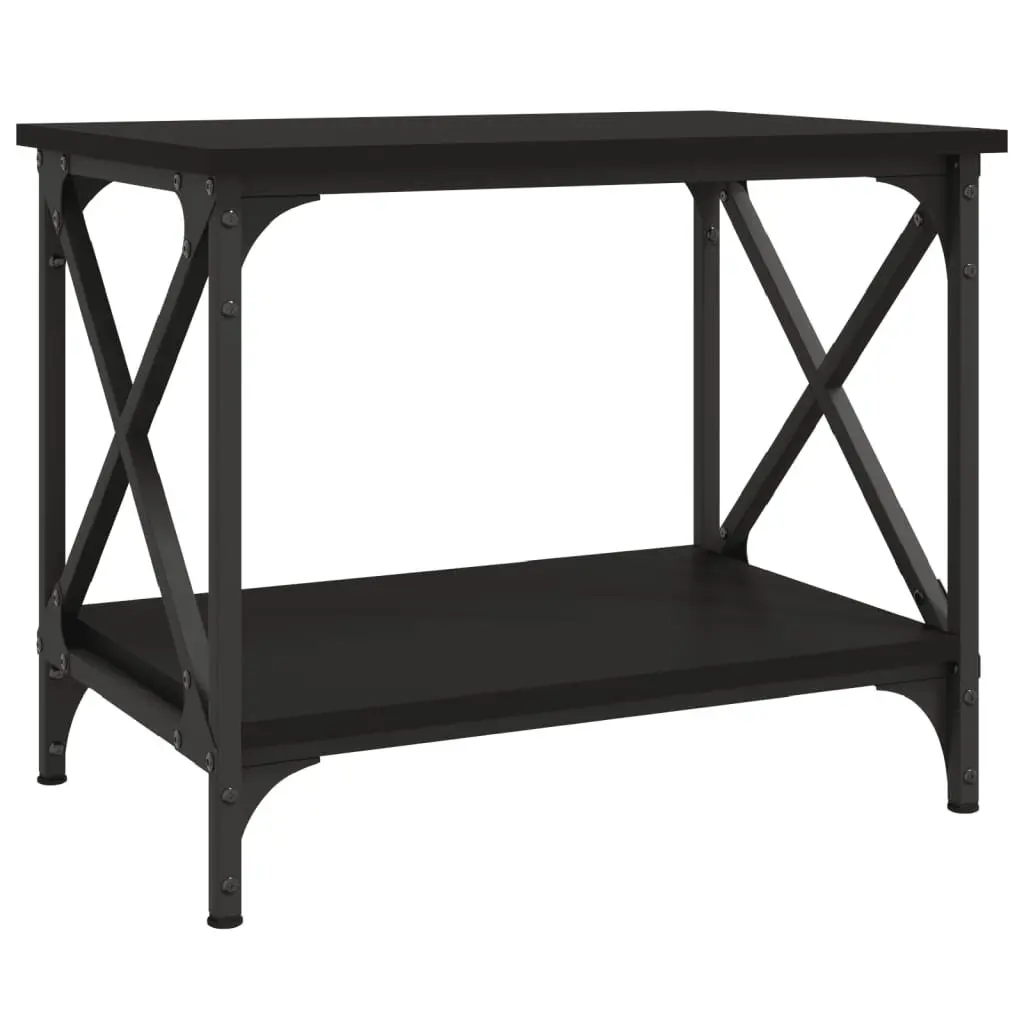 Side Table Black Engineered Wood Steel Frame Open Shelf Storage 55 x 38 x 45 cm