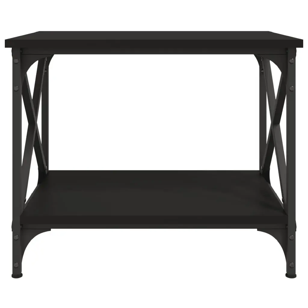 Side Table Black Engineered Wood Steel Frame Open Shelf Storage 55 x 38 x 45 cm