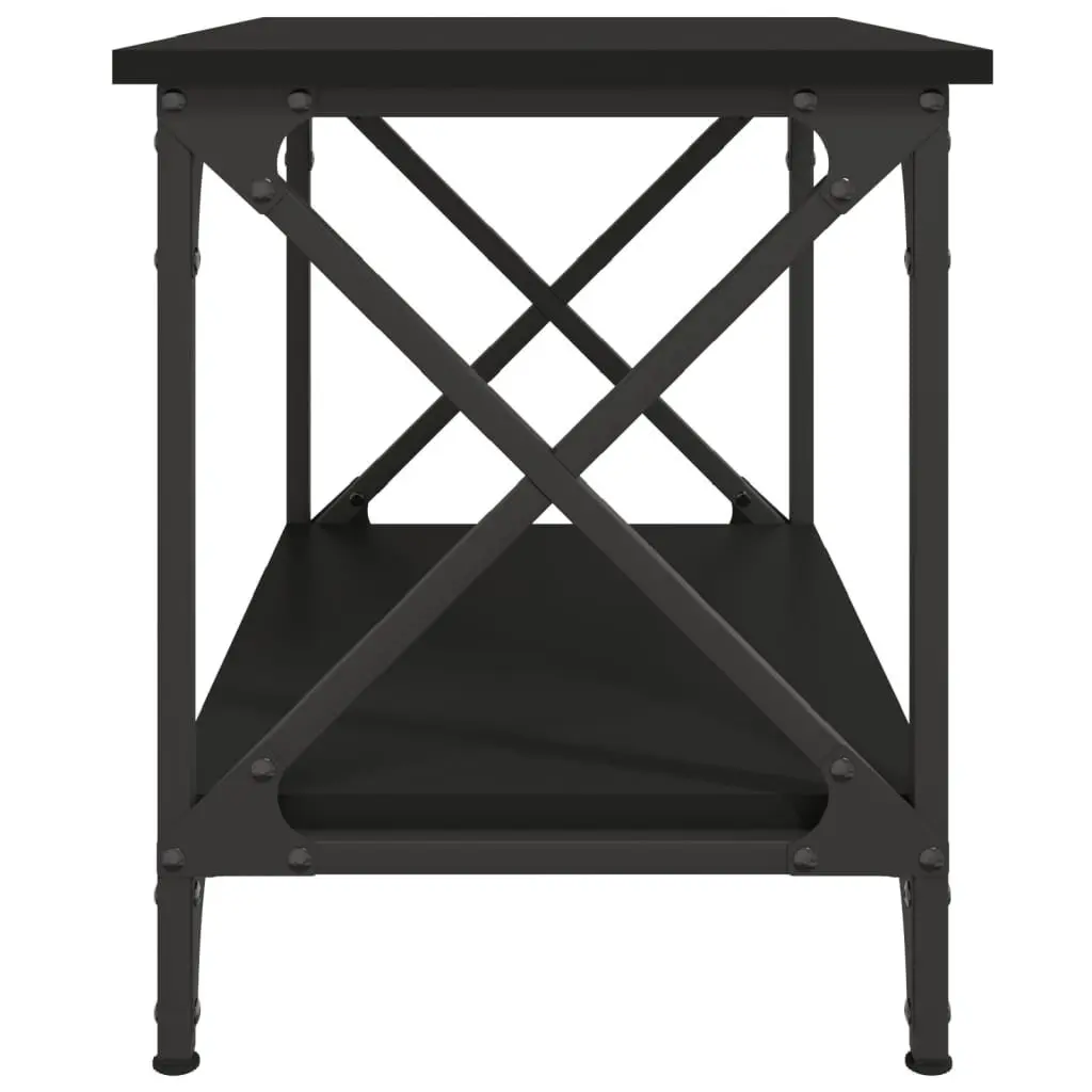 Side Table Black Engineered Wood Steel Frame Open Shelf Storage 55 x 38 x 45 cm