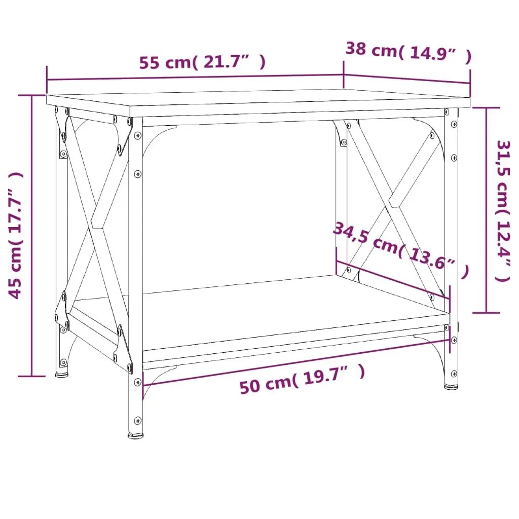 Side Table Black Engineered Wood Steel Frame Open Shelf Storage 55 x 38 x 45 cm