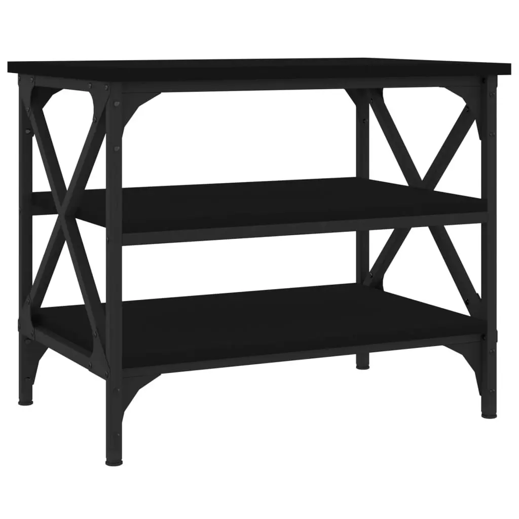 Side Table Black 55x38x45cm Industrial Style Engineered Wood Iron Frame