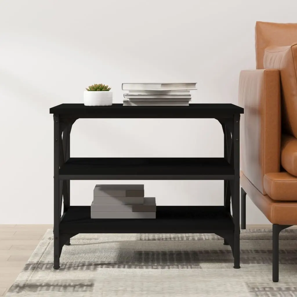 Side Table Black 55x38x45cm Industrial Style Engineered Wood Iron Frame