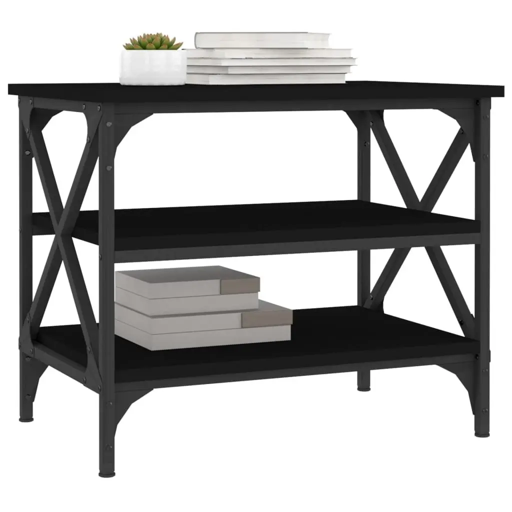 Side Table Black 55x38x45cm Industrial Style Engineered Wood Iron Frame
