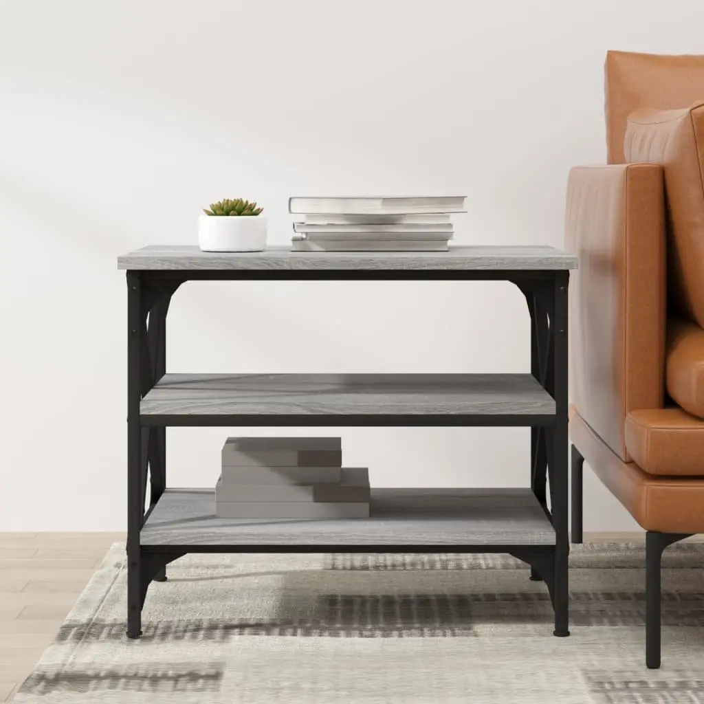 Engineered Wood Side Table Grey Industrial Frame Storage Accent Coffee Table