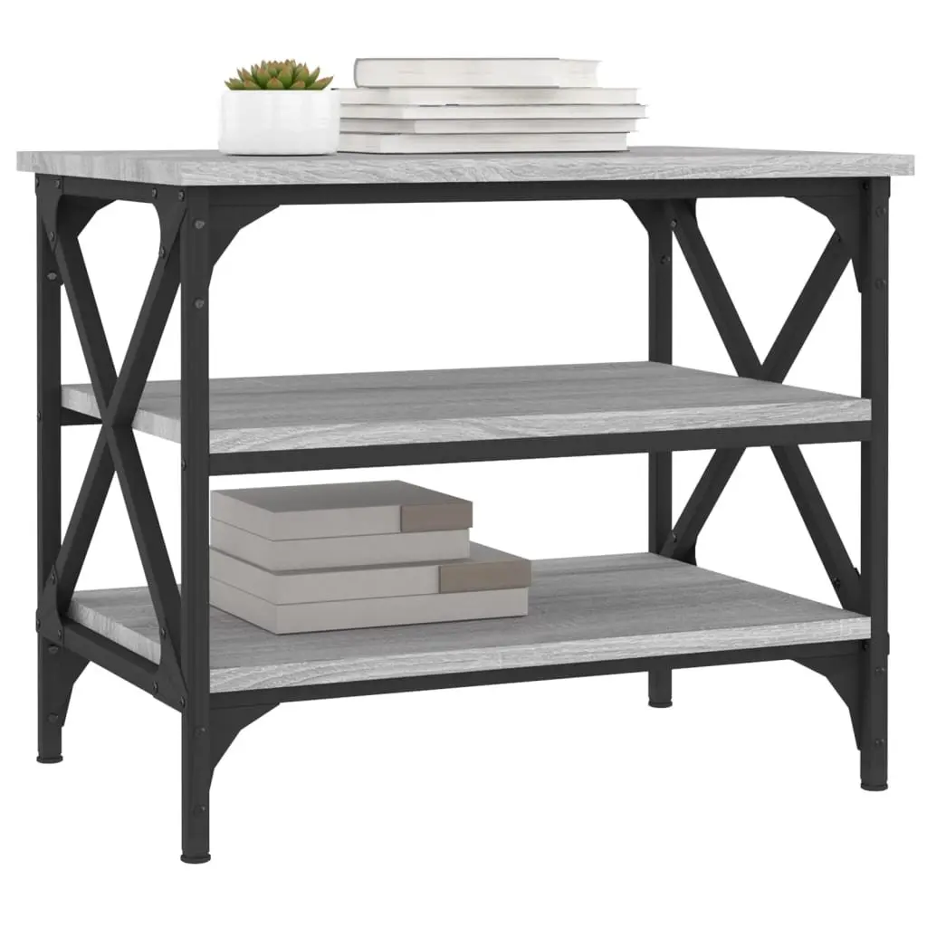 Engineered Wood Side Table Grey Industrial Frame Storage Accent Coffee Table