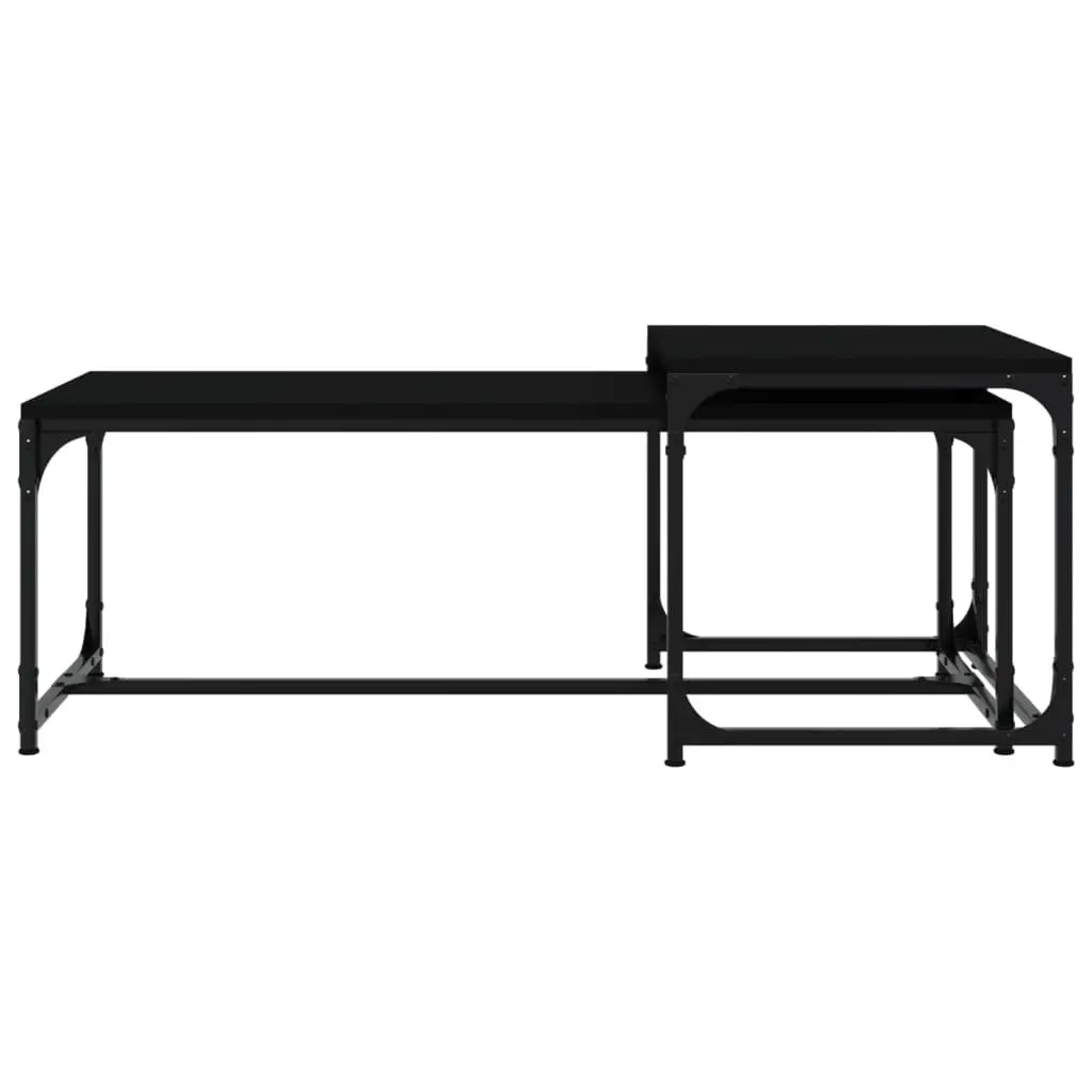 Coffee Tables Black Industrial 2 pcs Engineered Wood Steel Frame Adjustable Legs
