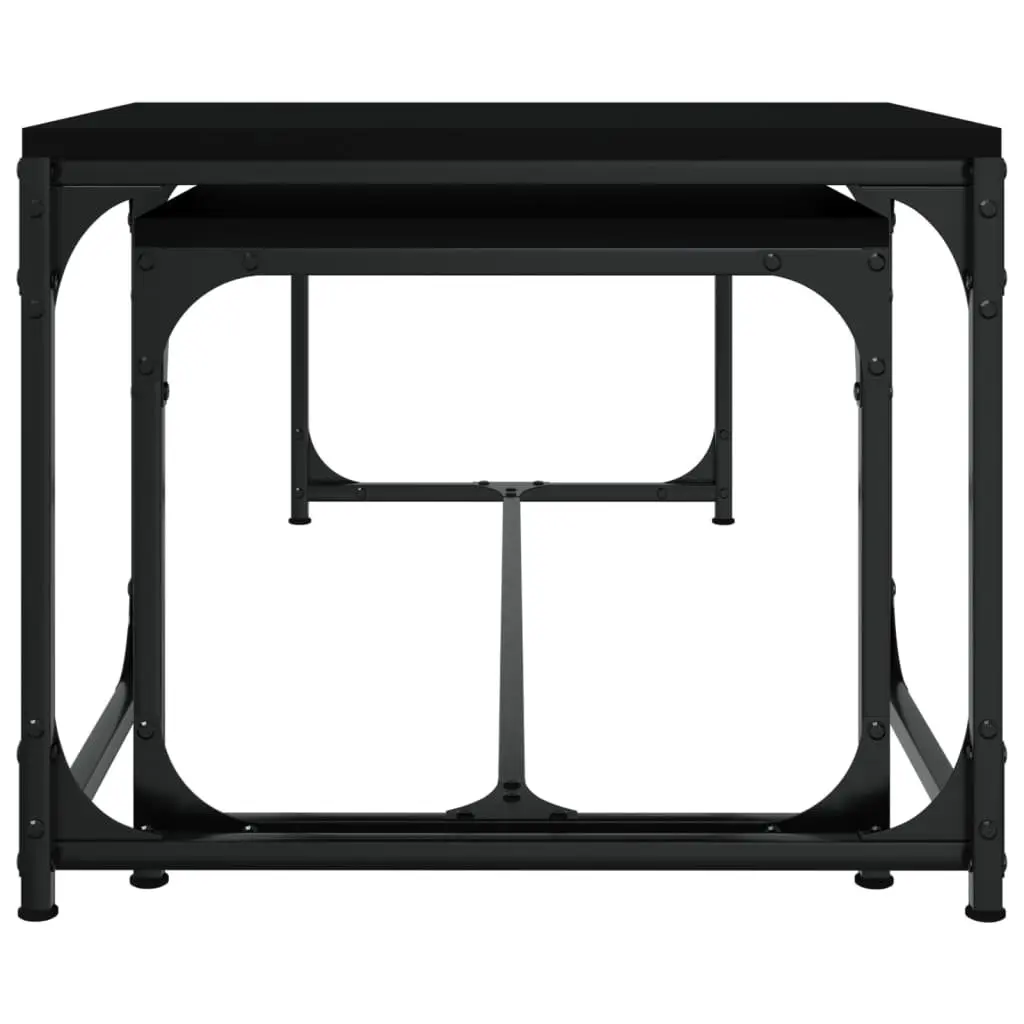 Coffee Tables Black Industrial 2 pcs Engineered Wood Steel Frame Adjustable Legs