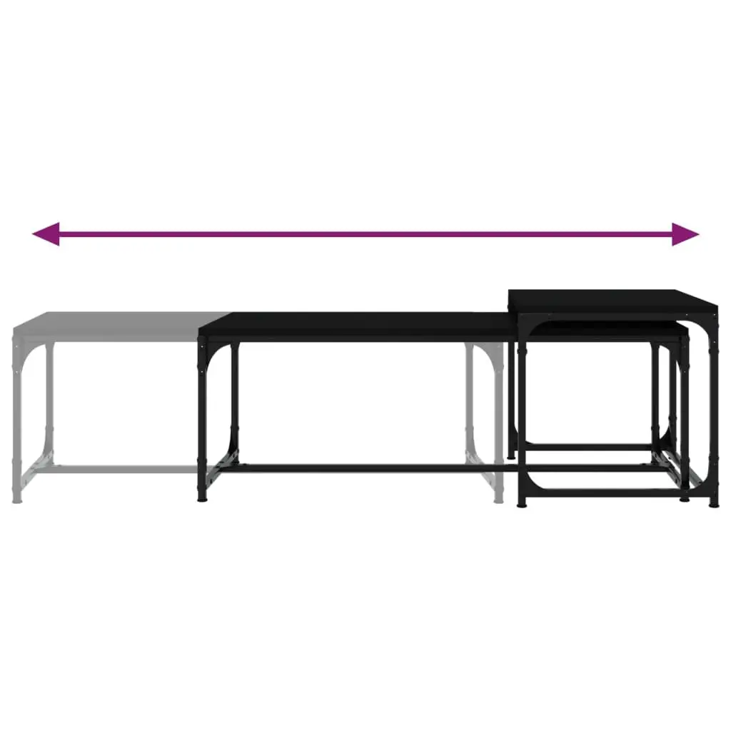 Coffee Tables Black Industrial 2 pcs Engineered Wood Steel Frame Adjustable Legs