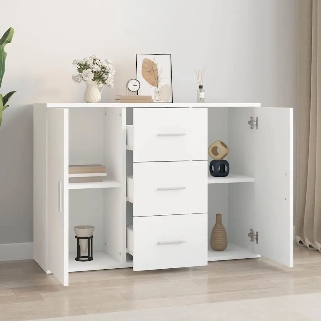 White Sideboard Storage Cabinet 91x29.5x65cm Engineered Wood Buffet 2 Doors 3