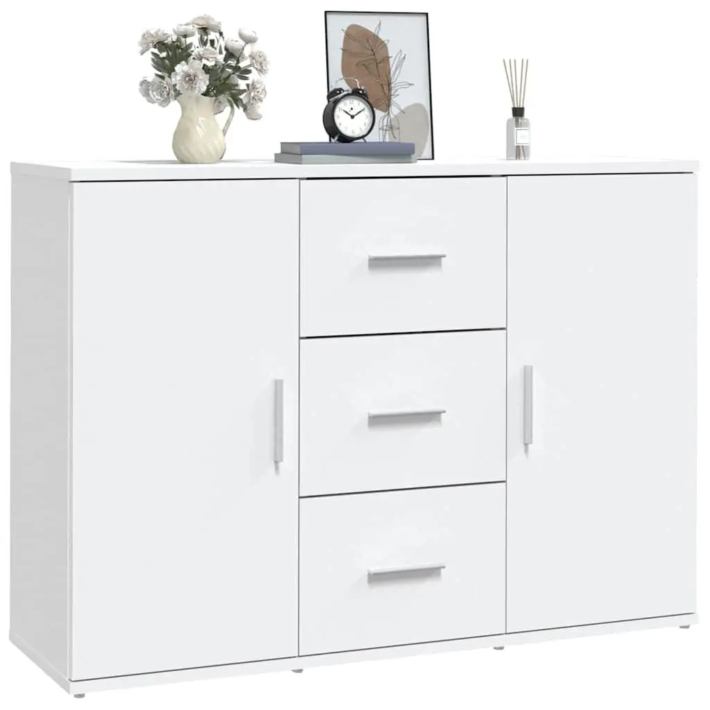 White Sideboard Storage Cabinet 91x29.5x65cm Engineered Wood Buffet 2 Doors 3