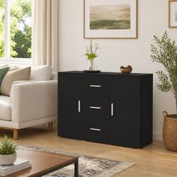 Charming Black Sideboard Cabinet with 2 Doors & 3 Drawers