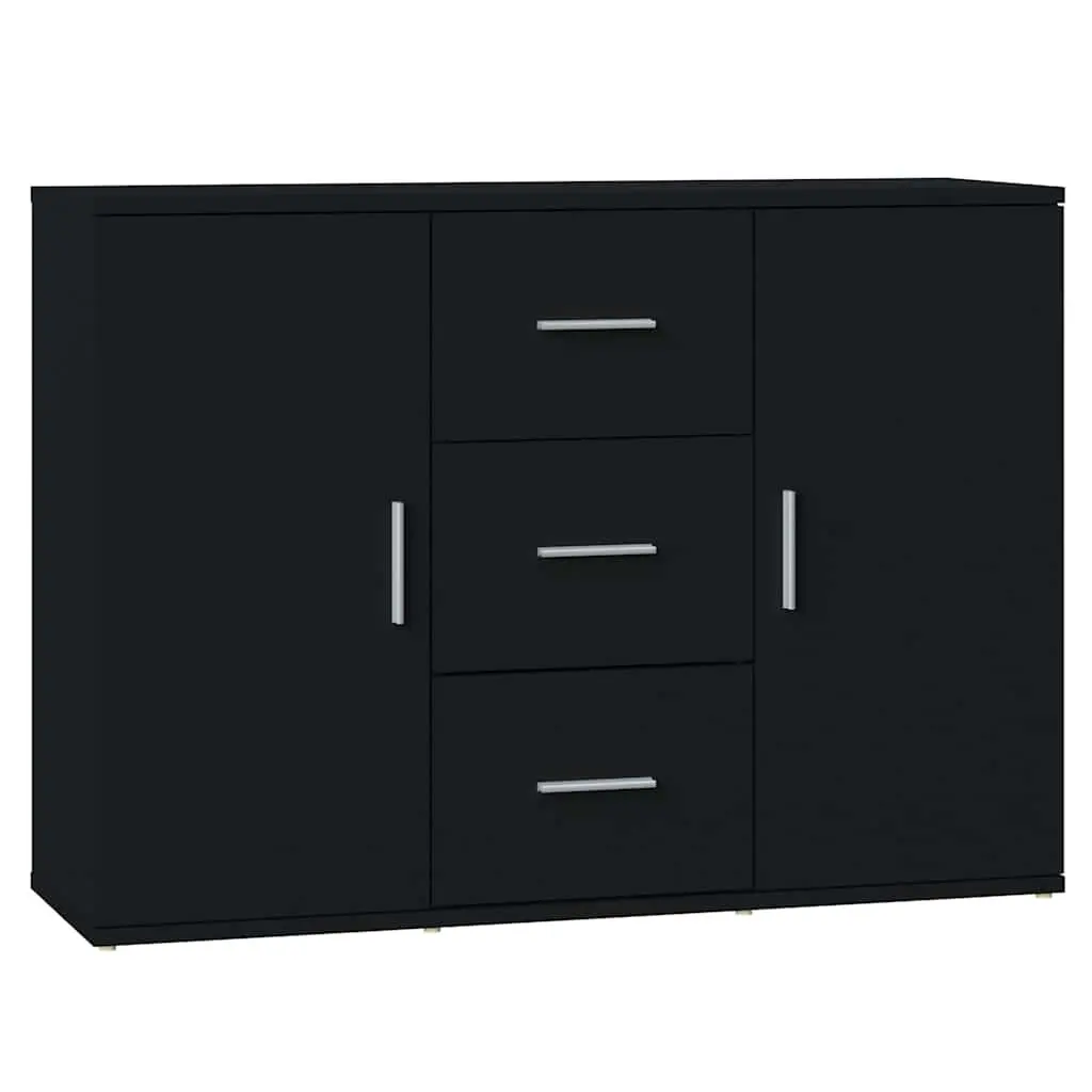 Black Sideboard Cabinet with 2 Doors 3 Drawers Storage Buffet Engineered Wood