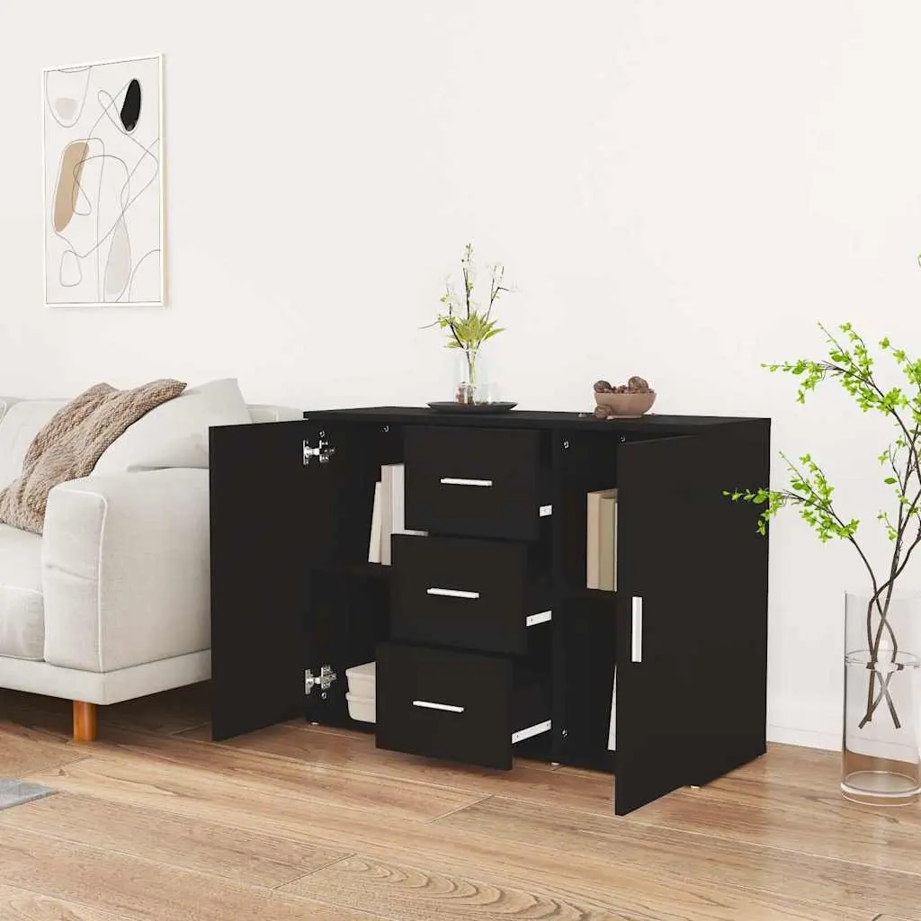 Black Sideboard Cabinet with 2 Doors 3 Drawers Storage Buffet Engineered Wood
