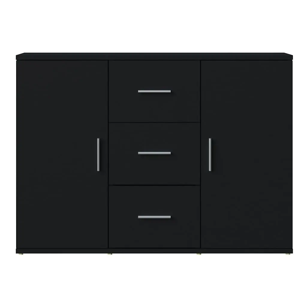 Black Sideboard Cabinet with 2 Doors 3 Drawers Storage Buffet Engineered Wood