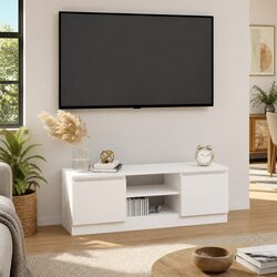 White Media Console Organizer with Door for Living Room