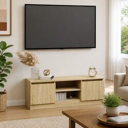 Elegant Brown TV Cabinet with Storage Compartments