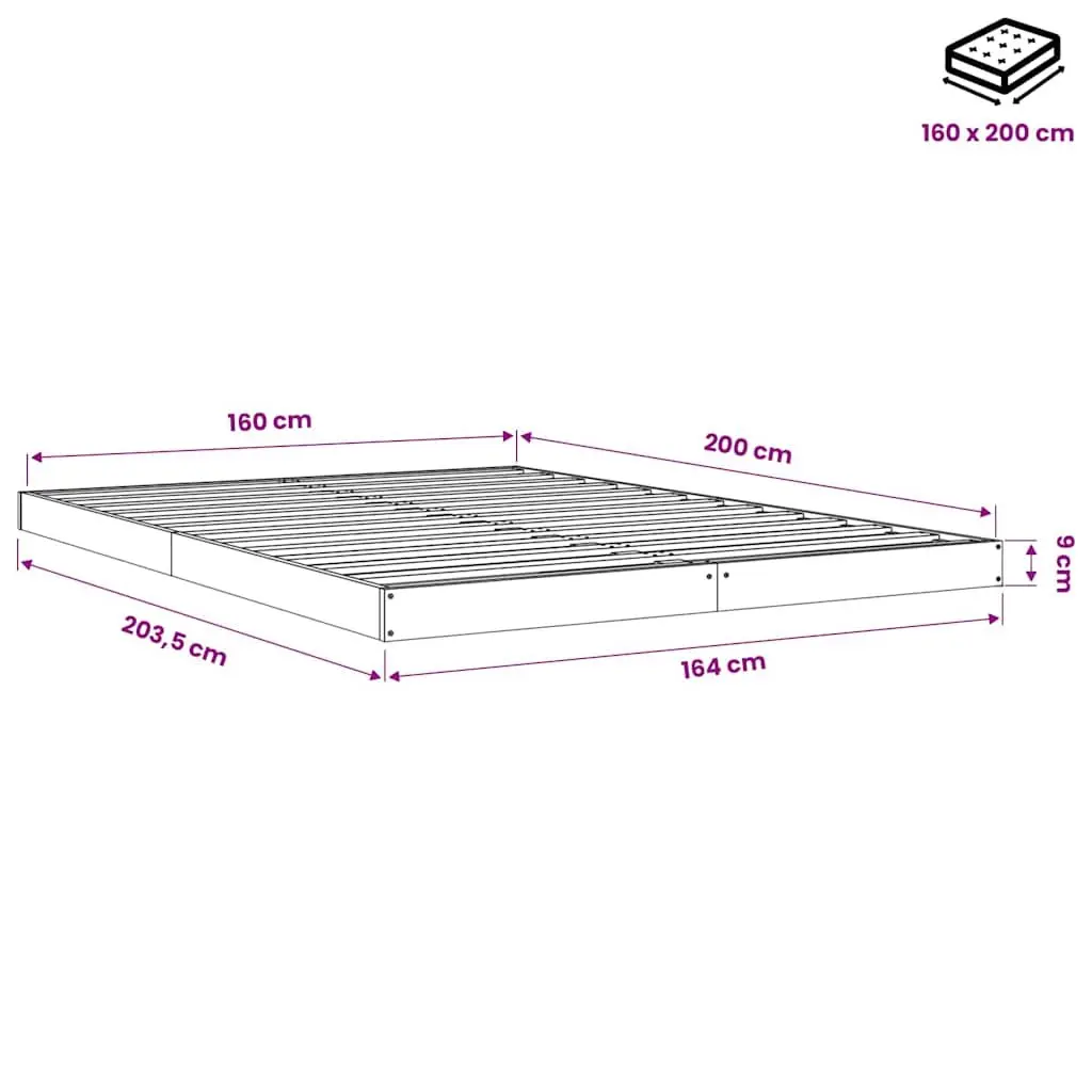 Bed Frame 150x200 cm Solid Pine Wood